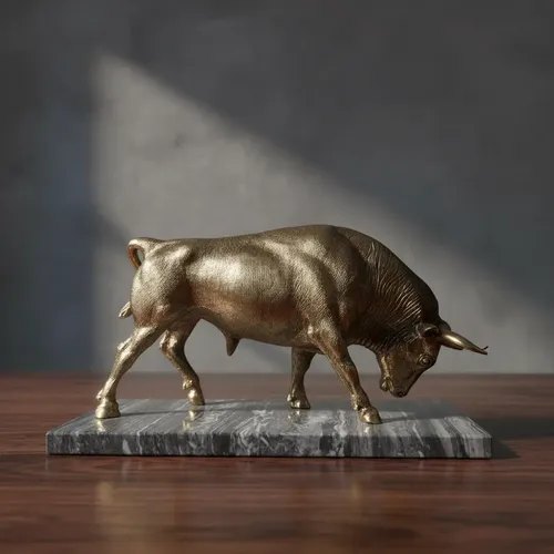 Escultura Taurina Grande Toro Bravo Metal Y Marmol